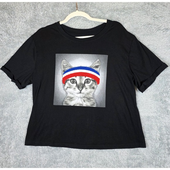 Zoe + Liv Tops - Zoe + Liv Black Cat Graphic Tee Shirt Textured‎ 3D Chenille Headband Plus Sz XXL